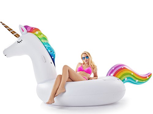 Giant Inflatable Unicorn Pool Float - 114x55 Inches Ride-On Summer Lounger for Kids & Adults