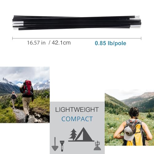 16ft Aluminum Tent Pole Replacement - Black Pre-Assembled Camping Rod