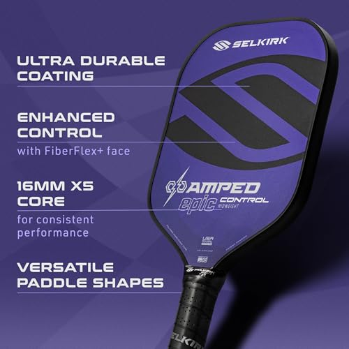 Selkirk Amped Control Pickleball Paddle - Purple Lightweight, Fiberglass Core