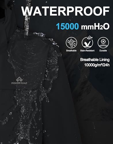 Pioneer Camp Men's Waterproof Hooded Rain Jacket XL Black Lightweight Outdoor Shell