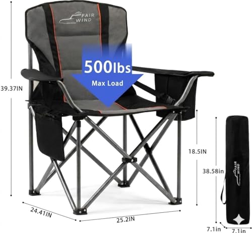 FAIR WIND 2-Pack Heavy Duty Oversized Camping Chairs for Adults - Black Twin Pack