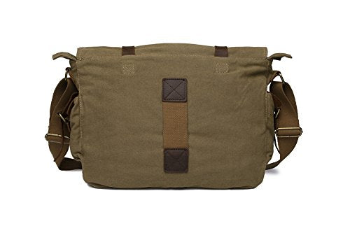 Vintage Military Leather Canvas Laptop Bag Medium - Army Green