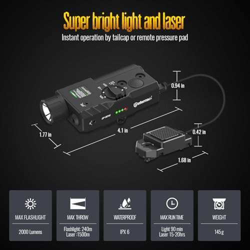 DEFENTAC 2000 Lumens Blue Laser Light Combo - Tactical Flashlight &