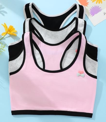 Girls Cotton Sports Bras for Teens - 7-9 Years, 6 Colors