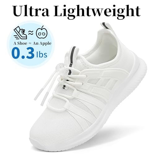 Kids Sneakers Lightweight Breathable Tennis Running School Shoes - Little Kid, All White