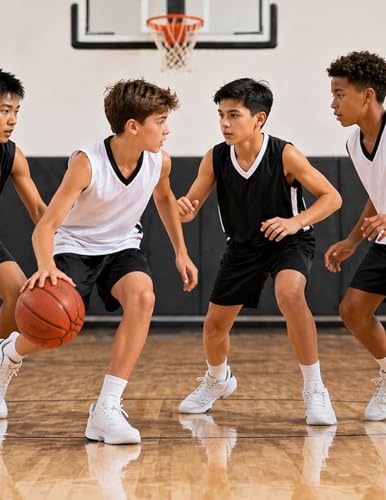 Youth Boys Reversible Basketball Jerseys Set - Large Black White 10 Pack
