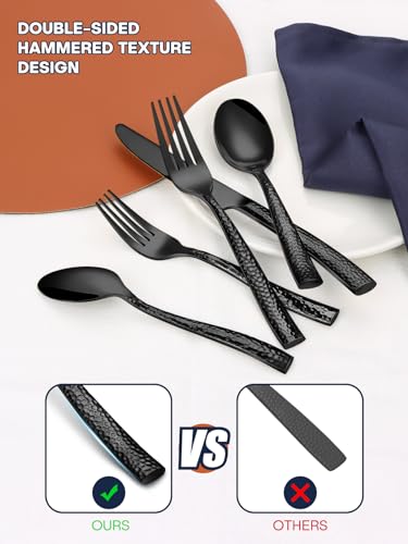 48-Piece Stainless Steel Flatware Set with Hammered Finish for 8 - Dishwasher Safe Silverware