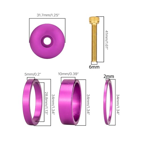 Purple Bicycle Headset Spacer Kit Aluminium Alloy with Stem Cap & Bolts