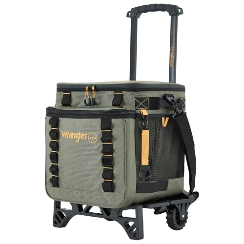 Wrangler Dusty Olive ATG Rolling Picnic Cooler Bag 38L Portable All-Terrain Cart
