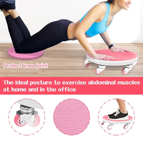 Pink Six-Wheel Ab Roller for Core & Oblique Exercise with Knee Pads