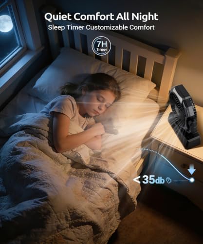 Black Large Portable Camping Fan with 20000mAh Power Bank & Light
