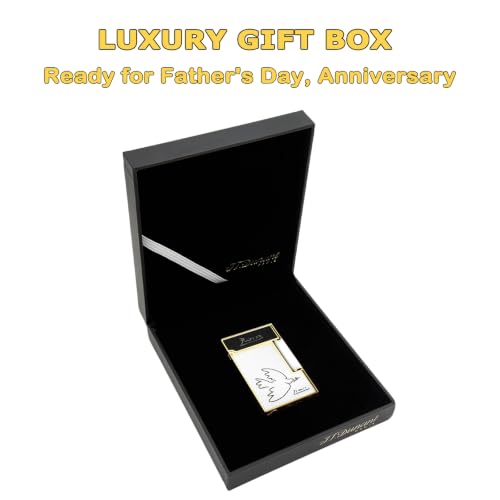 JTDunant White Gold Brass Lighter with Peace Dove & Crisp Ping Sound