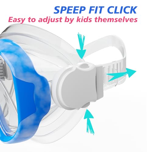 Kids Snorkel Mask and Dry Top Snorkel Set with Fins - Blue + Blue, One Size