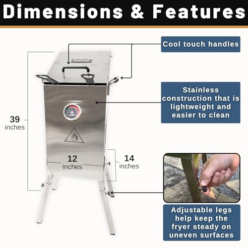 Outdoor Propane Deep Fryer with 2 Baskets - 4 Gallon Steel Fryer, Drain Valve, Thermometer - Fryer Variant