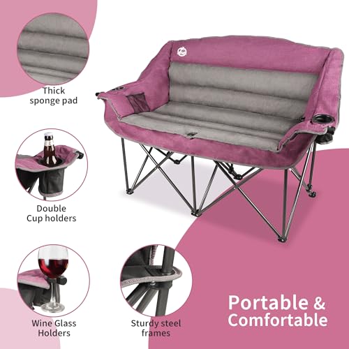 Northroad Purple Oversized Double Camping Loveseat Chair with Cup Holders & Carry Bag