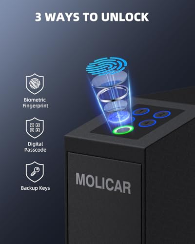 MOLICAR Biometric Gun Safe with Passcode - Quick Access Fingerprint Pistol Lock, Wall Mount Nightstand Storage, Discreet Security