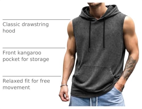 Men's Cotton Sleeveless Hooded Tank Top with Pocket - Casual Fitness Wear