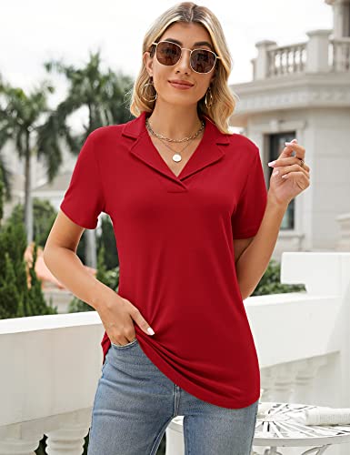 Women's Polo Shirt with Lapel Collar V Neck Short Sleeve Blouse Casual Top