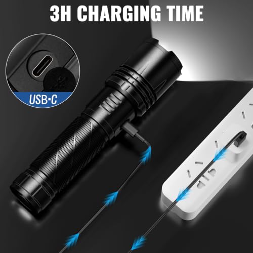 Super Bright Rechargeable LED Flashlight 99000LM, Waterproof, 5 Modes, 1500m Beam