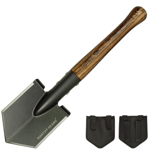 Tactical Survival Shovel with Axe/Machete Replacement - 43cm/17in, HRC 42-48 Steel, Hardwood Handle & MOLLE Sheath - Variation of Andvari's Roar