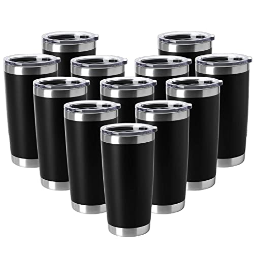 20oz Stainless Steel Insulated Tumblers with Lid - Black, 12 Pack - Double Wall Vacuum Coffee Cups for Hot & Cold Drinks - Variation: Black-A / 12 Count