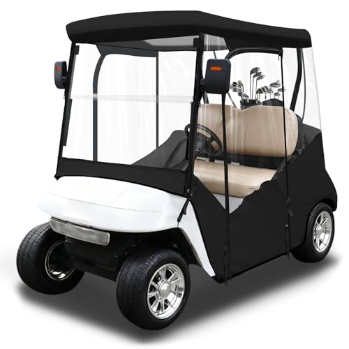 iLSKW Black 2-Passenger Golf Cart Enclosure for EZGO TXT/RXV Waterproof Cover