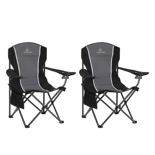 LET'S CAMP Heavy Duty Oversized Folding Camping Chair 2-Pack Black & Grey