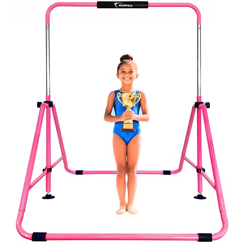 Foldable Gymnastic Bar for Kids 3-12, Adjustable Kip Bar with Mat, Pink Variation
