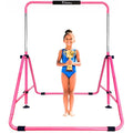 Foldable Gymnastic Bar for Kids 3-12, Adjustable Kip Bar with Mat, Pink Variation