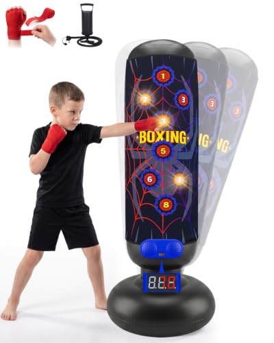 Aywewii Kids Punching Bag Set Black with Music & Light, 4 Game Modes