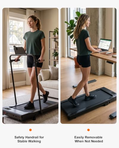Superun Walking Pad with 6% Incline & Safety Handrails - Carbon Black