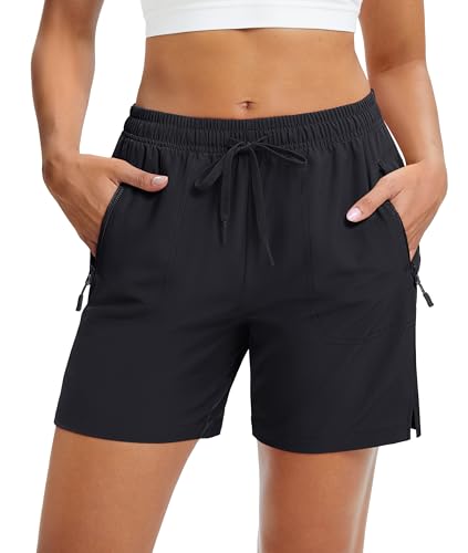 Women's 5 Inch Hiking Shorts - Medium Black UPF 50+ Quick Dry Athletic Summer Casual Pockets