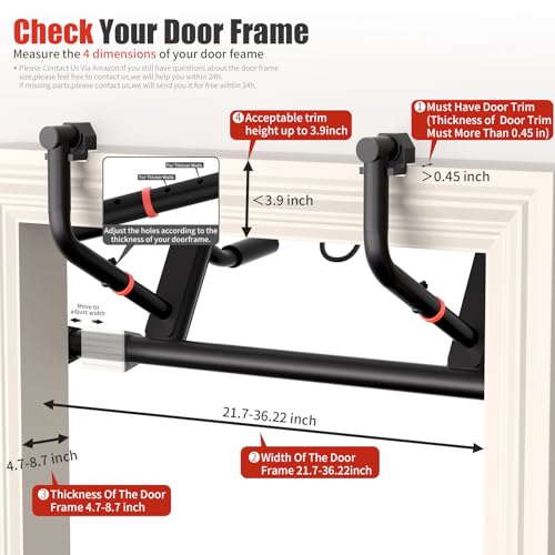 Adjustable Doorway Pull Up Bar with Resistance Bands - Matte Black and Red, Heavy-Duty Fitness Equipment