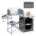 GIANTEX Grey Folding Camp Grill Table with Detachable Windscreen & Carry Bag