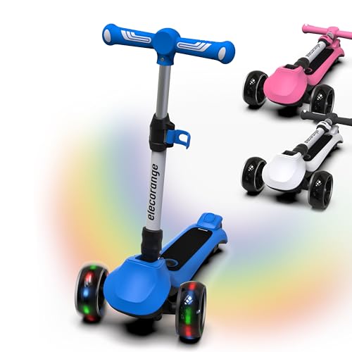 Blue Elecorange T200 Kids Electric Scooter - Light Up Wheels, Foldable, Safe Speed 5mph, 4-9 Years
