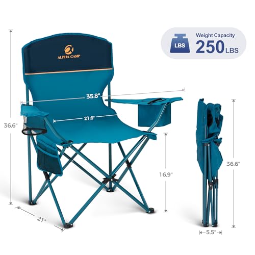 Let's Camp Blue Folding Camping Chair with Cooler Bag - 2 Pack