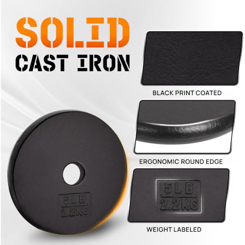 Yes4All Cast Iron Weight Plates for 1-Inch Barbell - Black 4x5LB