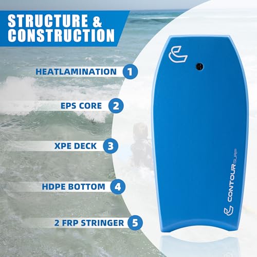 44-Inch Body Board for Adults & Taller Riders with Reinforced Leash