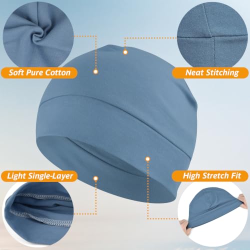 Headshion 100% Cotton Skull Cap Beanie for Men Women - One Size / Black, Grey, Navy Blue, Denim Blue