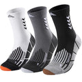 Crew Compression Running Socks - 15-20 mmHg Arch Support, Black White Gray, Size 9-13