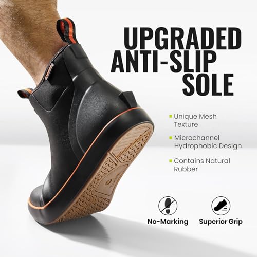 TIDEWE Waterproof Deck Boots for Men - Black & Orange, Fishing & Outdoor