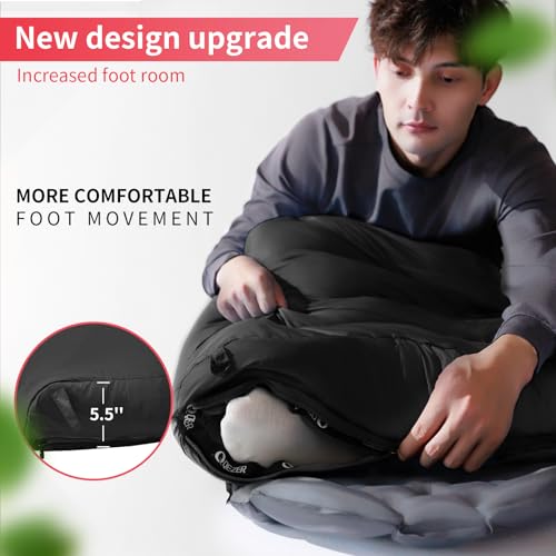 QEZER Ultralight Down Sleeping Bag for Adults - Black, 41°F-54°F, 600 Fill Power