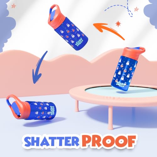 Kids Water Bottle with Straw 15 oz - Robo Design, Durable & Leak-Proof