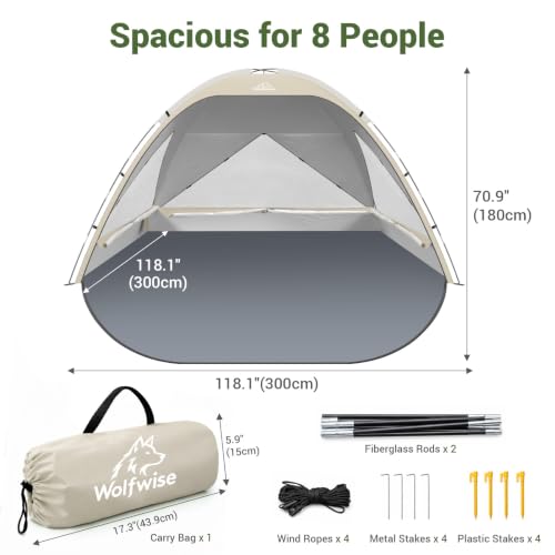 Wolfwise Beige 8-Person Beach Tent Sun Shelter with UPF 50+ Ventilated Cabana