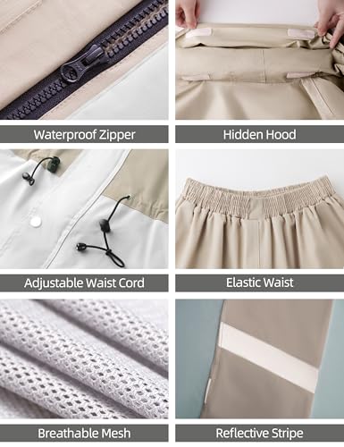Women’s Waterproof Rain Suit Hooded Rain Jacket and Pants - Medium Khaki