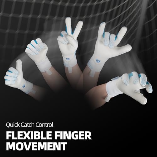 White Goalkeeper Gloves for Adults & Youth Soccer - High Grip Latex, Breathable, 8
