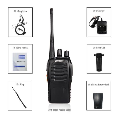16-Channel Long Range Walkie Talkies for Adults 10 Pack with Headsets & Flashlight