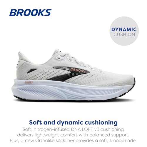 Brooks Women’s Ghost 18 Running Shoes - White Black Rose Gold 8