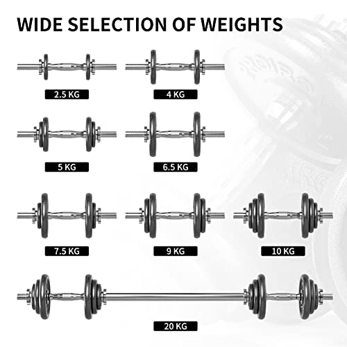Black PROIRON Adjustable Dumbbell Set 20kg/30kg Cast Iron Weights Home Gym