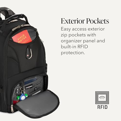 SwissGear 1900 ScanSmart Laptop Backpack 17-Inch Fits 18.5-Inch, TSA-Friendly, RFID Protection, Black, 31L